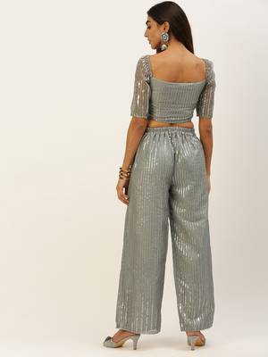 Ethnovogue Ready To Wear Grey Organza Embroidered Co Ords Set 2