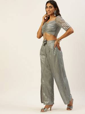 Ethnovogue Ready To Wear Grey Organza Embroidered Co Ords Set 3
