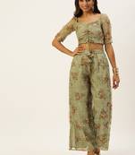 Ethnovogue Ready To Wear Green Organza Embroidered Co Ords Set