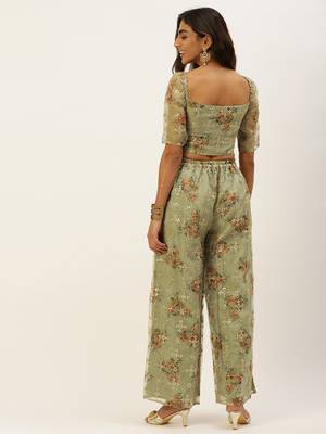 Ethnovogue Ready To Wear Green Organza Embroidered Co Ords Set 2