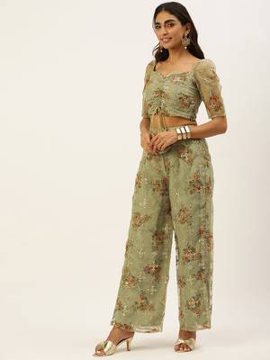 Ethnovogue Ready To Wear Green Organza Embroidered Co Ords Set 3