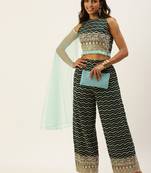 Ethnovogue Ready To Wear Green Embroidered Crop Top N Pant Co Ords