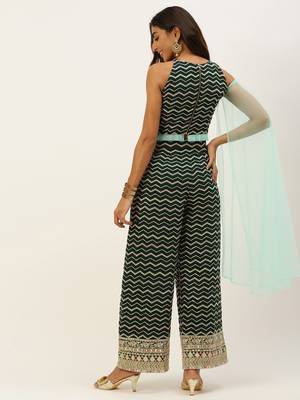 Ethnovogue Ready To Wear Green Embroidered Crop Top N Pant Co Ords 2