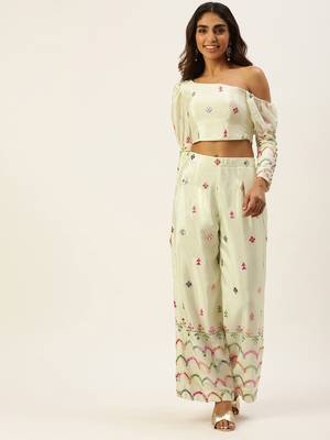 Ethnovogue Ready To Wear Cream Chinon Embroidered Co-ords Set 1