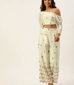 Ethnovogue Ready To Wear Cream Chinon Embroidered Co-ords Set