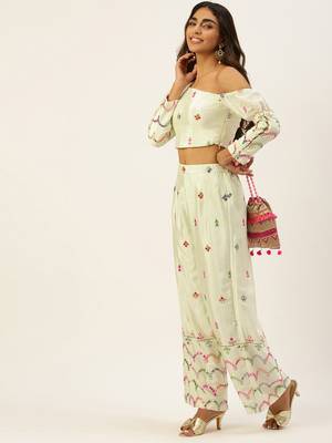 Ethnovogue Ready To Wear Cream Chinon Embroidered Co-ords Set 3