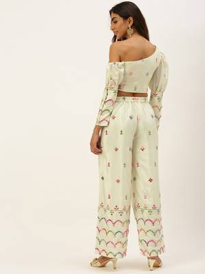 Ethnovogue Ready To Wear Cream Chinon Embroidered Co-ords Set 4