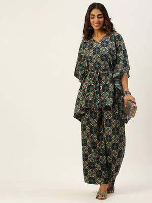 Ethnovogue Ready To Wear Multicolored Printed Viscose Kaftan Set 1