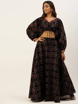 Ethnovogue Ready To Wear Black Printed Art Silk Co Ords Set 1