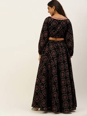 Ethnovogue Ready To Wear Black Printed Art Silk Co Ords Set 2