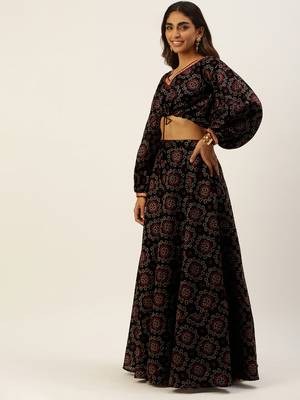 Ethnovogue Ready To Wear Black Printed Art Silk Co Ords Set 3