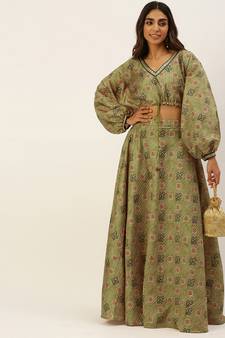 Ethnovogue Ready To Wear Green Printed Art Silk Co Ords Set