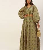 Ethnovogue Ready To Wear Green Printed Art Silk Co Ords Set