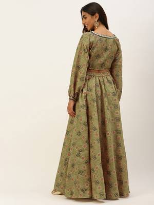 Ethnovogue Ready To Wear Green Printed Art Silk Co Ords Set 2