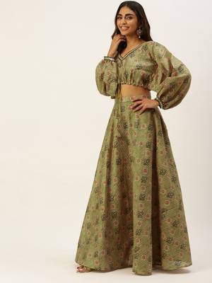 Ethnovogue Ready To Wear Green Printed Art Silk Co Ords Set 3