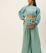 Ethnovogue Ready To Wear Multicolored Embroidered Crop Top N Palazzo