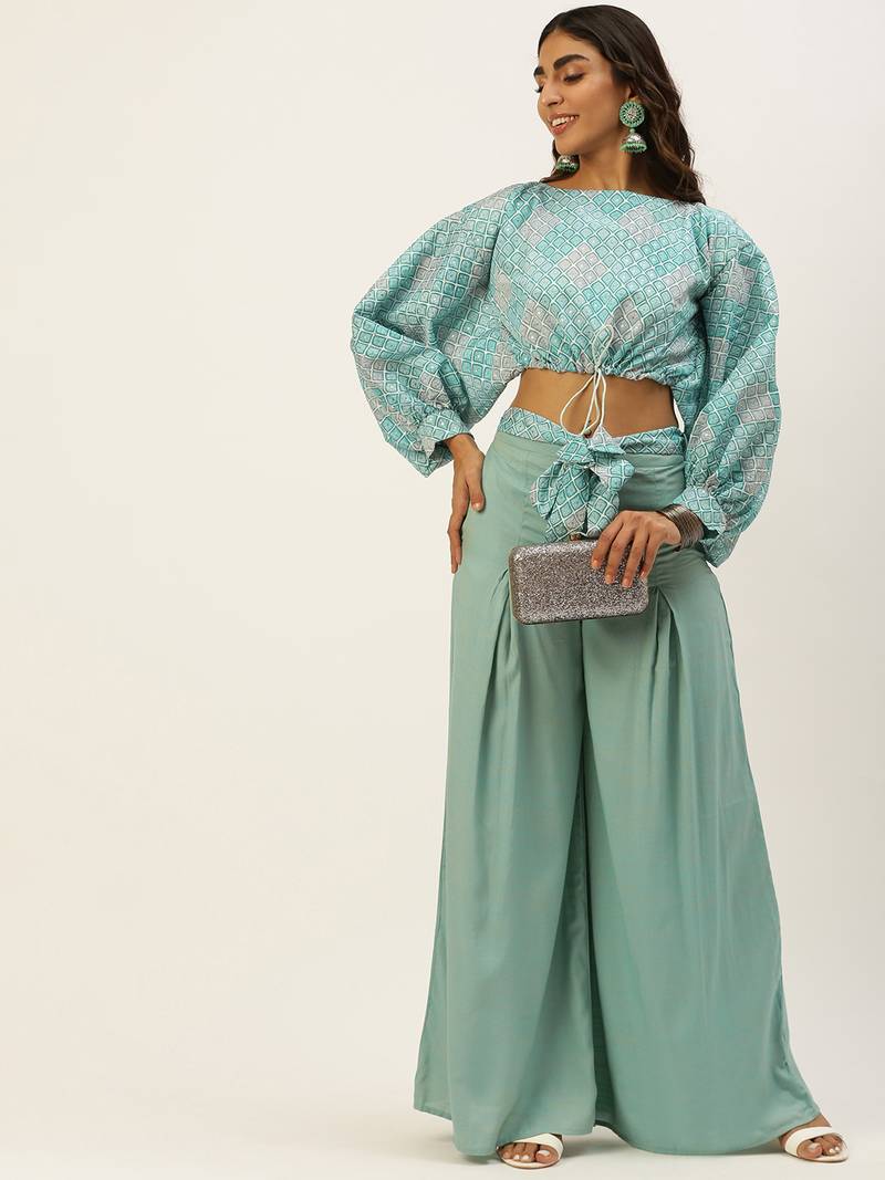 Ethnovogue Ready To Wear Multicolored Embroidered Crop Top N Palazzo