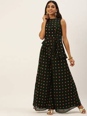 Ethnovogue Ready To Wear Green Embroidered Georgette Palazzo sets 1