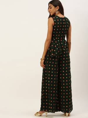Ethnovogue Ready To Wear Green Embroidered Georgette Palazzo sets 2