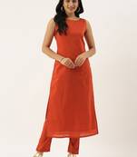 Ethnovogue Ready To Wear Brown Boat Neckline TENCEL Straight Pant Suit