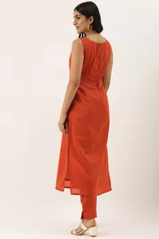 Ethnovogue Ready To Wear Brown Boat Neckline TENCEL Straight Pant Suit