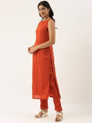 Ethnovogue Ready To Wear Brown Boat Neckline TENCEL Straight Pant Suit 3