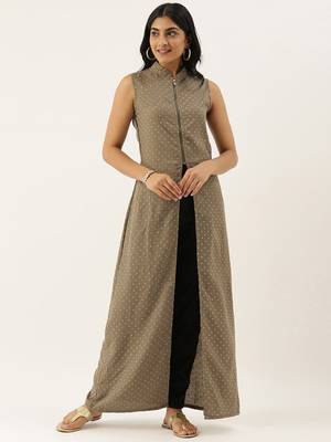 Ethnovogue Ready To Wear Grey N Black Collar Neck Kurta Sets 1