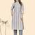 Vbuyz Women'S Striped Print Straight Cotton Blend Grey Stitched Kurta