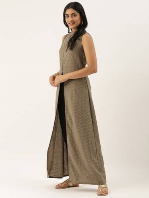 Ethnovogue Ready To Wear Grey N Black Collar Neck Kurta Sets 3