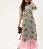 Ethnovogue Ready To Wear Grey Organza N Pink Kurta Palazzo Set