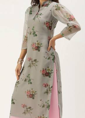 Ethnovogue Ready To Wear Grey Organza N Pink Kurta Palazzo Set 3