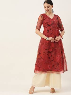 Ethnovogue Ready To Wear Red N Off White Printed Palazzo Set 1