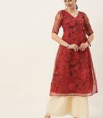 Ethnovogue Ready To Wear Red N Off White Printed Palazzo Set