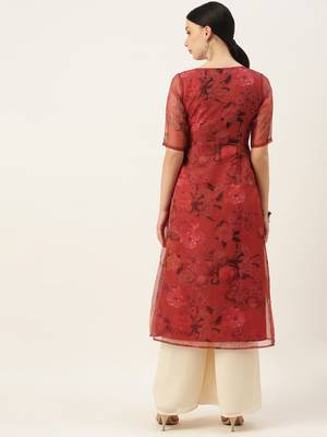 Ethnovogue Ready To Wear Red N Off White Printed Palazzo Set 2