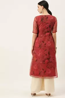 Ethnovogue Ready To Wear Red N Off White Printed Palazzo Set