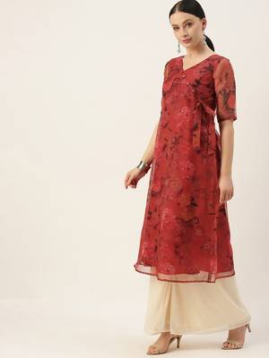 Ethnovogue Ready To Wear Red N Off White Printed Palazzo Set 3