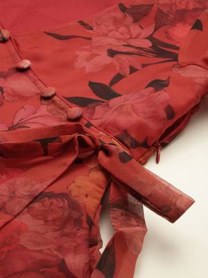 Ethnovogue Ready To Wear Red N Off White Printed Palazzo Set 4