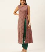 Ethnovogue Ready To Wear Peach Foil N Skipper Green Kurta Straight Pant Suit