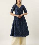Ethnovogue Ready To Wear Blue Foil Calf Length Kurta Set