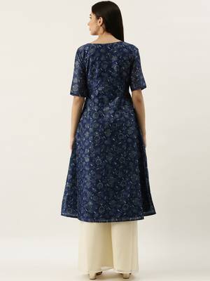 Ethnovogue Ready To Wear Blue Foil Calf Length Kurta Set 2