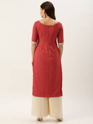 Ethnovogue Ready To Wear Maroon Nylon Jacquard Kurta Sets 2