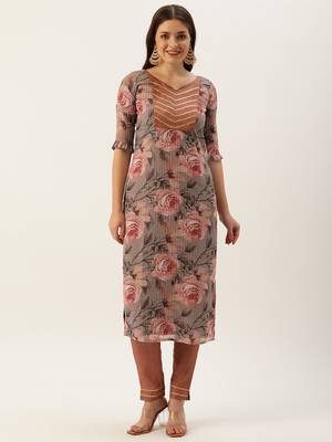 Ethnovogue Ready To Wear Multicolored Georgette Printed Embroidered Kurti Set 1