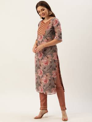 Ethnovogue Ready To Wear Multicolored Georgette Printed Embroidered Kurti Set 3