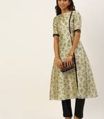 Ethnovogue Ready To Wear Off White Art Silk Printed Kurta Set