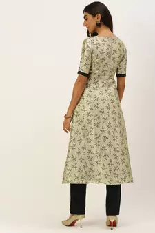 Ethnovogue Ready To Wear Off White Art Silk Printed Kurta Set