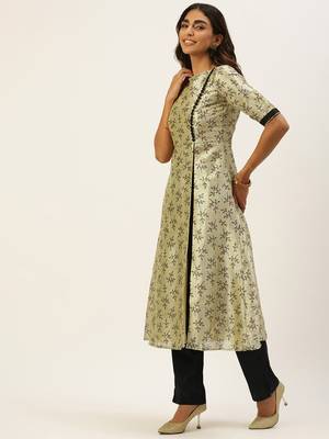 Ethnovogue Ready To Wear Off White Art Silk Printed Kurta Set 3