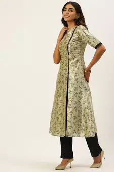 Ethnovogue Ready To Wear Off White Art Silk Printed Kurta Set