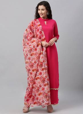 Ethnovogue Ready To Wear Pink N Multicolored Collar Neck Wide Leg Pant Set 1