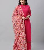 Ethnovogue Ready To Wear Pink N Multicolored Collar Neck Wide Leg Pant Set