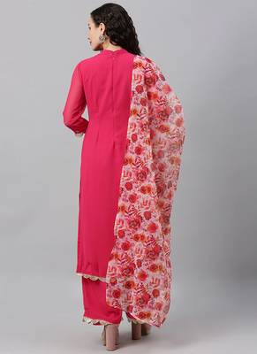 Ethnovogue Ready To Wear Pink N Multicolored Collar Neck Wide Leg Pant Set 2